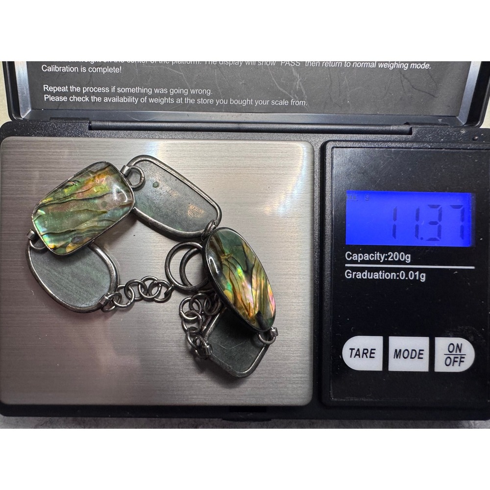 LUC Lucas Lameth Bracelet 925 Silver Abalone Shell Toggle Link 6.75-7.75 11.3g - Picture 5 of 11